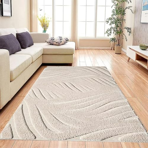 ZIYA HOMES Large Area Rug for Living Room - Soft Thick Pile Carpet, Non Slip Backing, Washable Indoor Rug for Bedroom, Lounge & Hallway (Des2 - Beige, 120x170 cm)