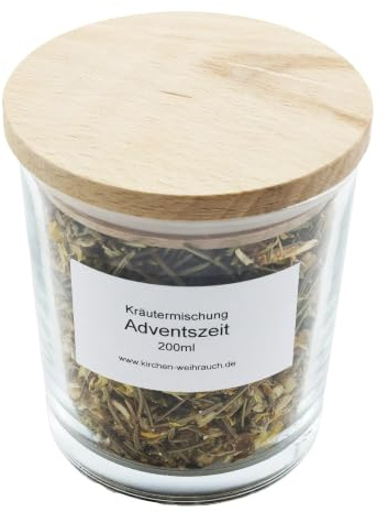 Kräutermischung Adventszeit – Warmer Duft für Geborgenheit & besinnliche Stunden – Hochwertiges Räucherwerk für kalte Tage (200ml Vorratsglas, ca. 35 Gramm)