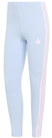 adidas Women's Essentials 3-Stripes Cotton Leggings, Glow Blue/Clear Pink, L