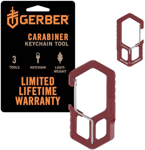 Gerber Multi-Tool und Schlüsselanhänger, Carabiner, 3-Kammer-Karabiner mit Verpackungsöffner und Flaschenöffner, Länge: 6,1 cm, Gewicht: 18 g, Edelstahl, Rot, 1075356
