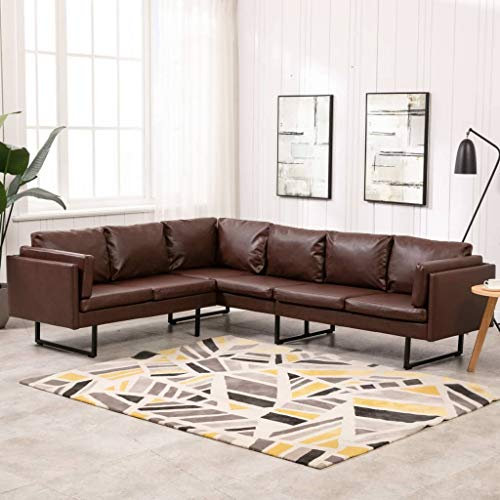 MOBCANT Ecksofa Kunstleder Braun Sofagarnitur Couch Modulares Sofa Sofabezug für Büro Wohnzimmer Wohnung Schlafzimmer