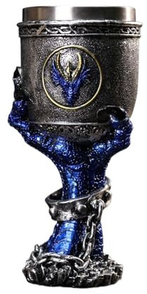 Calice medievale con drago 3D, 7,5 x 7,5 cm, in vetro, struttura in metallo, design multifunzionale per feste, cocktail, whisky, succhi di frutta, feste