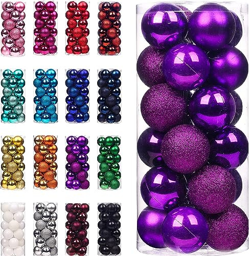 Weihnachtskugeln, 24 Stück Christbaumkugeln Weihnachtsdekoration Ornamente Weihnachtskugeln Ornamente, Purple, 4cm