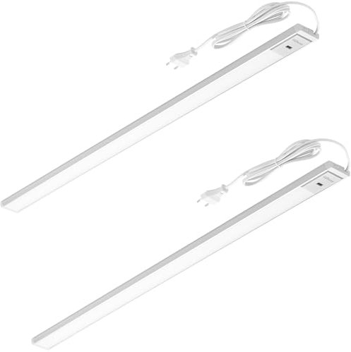 Oktaplex 2er Set Riva LED Unterbauleuchte dimmbar neutralweiß 90cm Küchenlicht mit Sensor 760lm Unterbaulampe Küche 9,9W silber