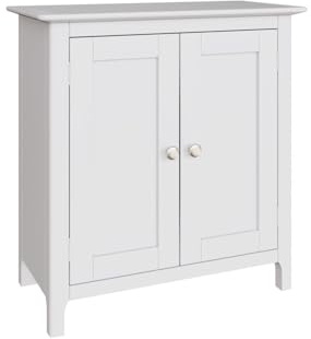 FWStyle Palma White 2-Door Compact Sideboard – Fully Assembled Small Storage Cabinet with Shelf & Brushed Metal Handles – Modern Space-Saving Cupboard for Living or Dining Room