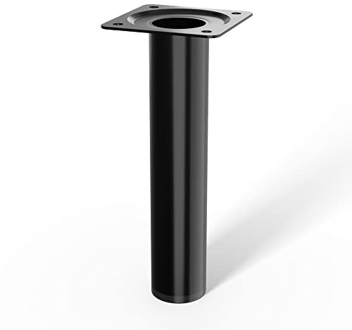 LouMaxx Pieds de Table Ronds en métal - Pieds tubulaires en Acier Ø 30 mm x 150 mm avec vis - Pieds de Table Noirs avec Plaque à Visser - Pieds de Table de qualité supérieure pour Meubles - Lot de 4