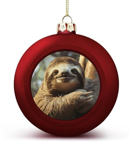 Lustiger Faultier-Weihnachtsbaumschmuck, 4,1 cm, bruchsichere PC-Kunststoffkugeln mit Umhängeband, Weihnachtskugeln, hängende Weihnachtskugel, Ornamente für Weihnachtsbaum, Urlaub, Party, Hochzeit