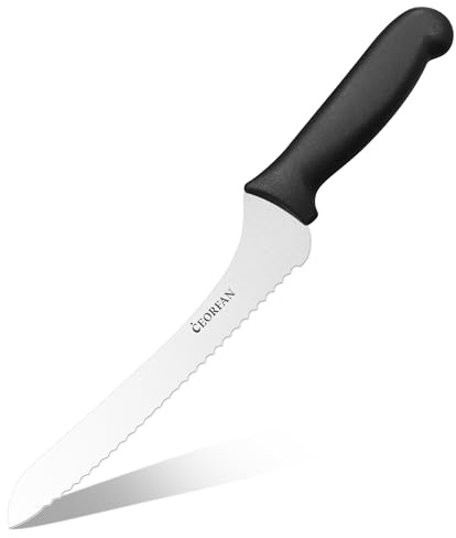 CEORFAN Offset Bread Knife, 9-Inch Serrated Slicer | High-carbon stainless 1.7mm blade with hygienic PP handle for restaurant, catering and foodservice use.