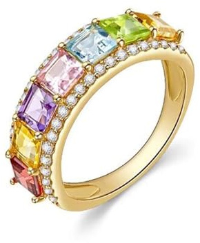 Bishilin Ringe Damen Gold 585, Hochzeit Ring Luxus mit Turmalin Citrin Amethyst Peridot und Diamant Trauringe Verlobung Jahrestag Ringe Frauen Größe 64 (20.4)