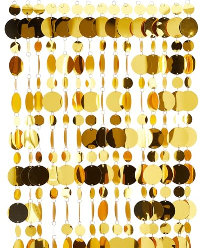 CREATCABIN 20Pcs Sequin Beaded Curtain Doorway Beads Gold Circle Dots Garland Sparkle String Curtains Door Window Decor Room for Home Party Festivals Wedding Christmas Decorations Supplies 39.37Inch