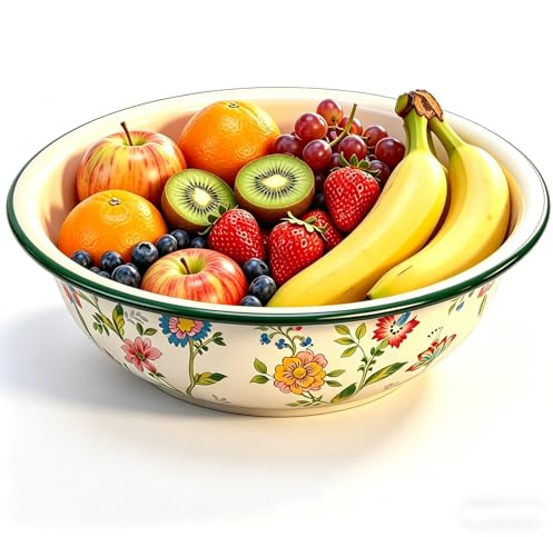 Lunishee Emaille Schüssel Groß, 30cm Salatschüssel, Vintage-Stil