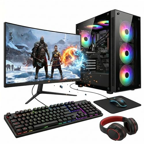 AMD Ryzen 3 3200G Gaming PC Desktop Bundle with 22 Monitor | 16GB DDR4, 256GB SSD + 1TB HDD, Radeon Vega 8, WiFi, Windows 11 | Complete RGB Computer Setup for Gamers
