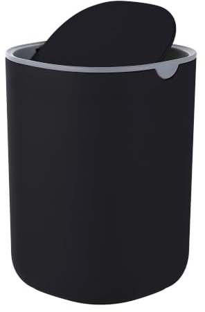 Relaxdays bordspapperskorg, mini, kosmetikkorg för badrum, svart | kök & kontor, 1,5 l, svänglock, plast