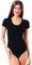 VEDATS Damen Body Kurzarm Rundhals Bodysuit T-Shirt Top Unterhemd (L, Schwarz)