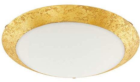 EGLO LED Deckenleuchte Montenovo, 1 flammige Deckenlampe klassisch, Wohnzimmerlampe aus Metall in Goldfarben und Glas in Weiß, Schlafzimmerrlampe, LED Flurlampe warmweiß