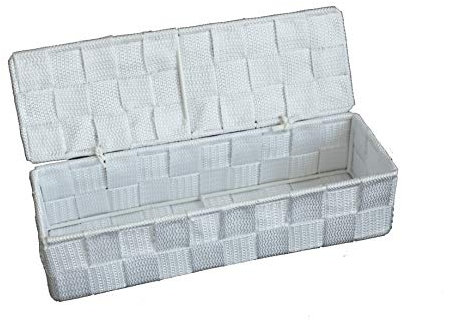 wm Homebase Geflochten Aufbewahrungskorb Polypropylen Badkorb mit Deckel Rechteckig in Weiß 26x8,5x6cm