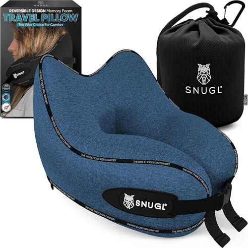 SNUGL Nackenkissen Flugzeug Memory Foam – Reisekissen Nackenhörnchen Waschbar – Nackenstützkissen & Kopfkissen für Reise, Auto, Zug, Bus – Ergonomisches Flugkissen für Erwachsene & Kinder (Blau)