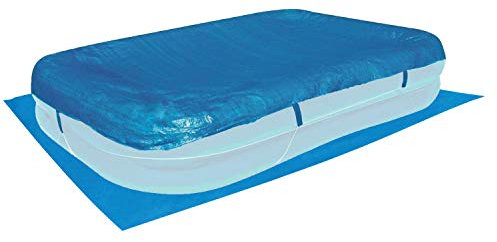 Poolabdeckung rechteckig + Poolunterlage für Familiy Pool 262x175cm - 110g/m² PE - Wasserdicht - UV-stabil Abdeckung Fixierseil - Bodenschutz - Bodenplane aufblasbar Planschbecken