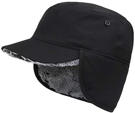 Gisdanchz Warme Mütze Mit Ohrenklappen Basecap Winter Cap Herren Wintermütze Damen Winterkappe Arbeitsmütze Schirmmütze Army Baseball Wolle Mützen Hut Ohren Ohrenschützer Ohrwärmer Schwarz