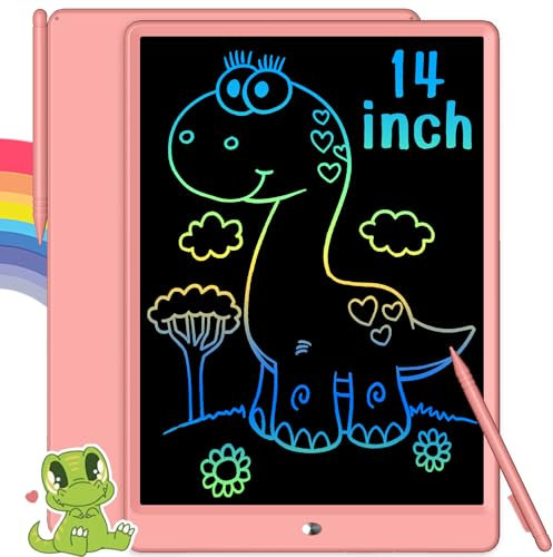Richgv Bunte LCD Schreibtafel, 13.5 Zoll LCD Writing Tablet Kinder Zeichenbrett LCD-Bildschirm-Schreibtafel Doodle Board Digital Drawing Tablet Zaubertafel Maltablett fur Kinder Spielzeug(Rosa)
