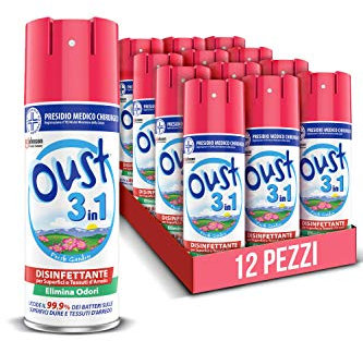 Oust 3 in 1 per Tessuti d'Arredo e Superfici, Uccide il 99,9% dei Batteri, Fragranza Fresh Garden, Formato Scorta 12 Pezzi da 400 ml