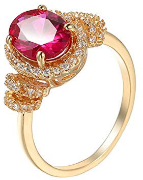 Beydodo Ringe für Frauen Vergoldet, Eheringe mit Stein Halo Rot Zirkonia Partnerring Damen Ring Gold Gr.52 (16.6)