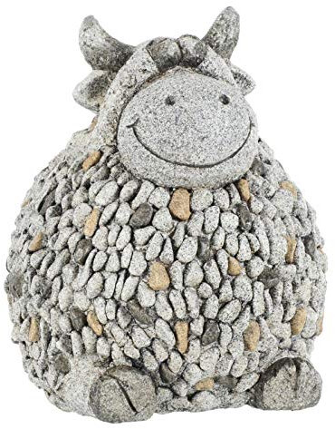 Sitting Animal Garden Decoration Ornamental Patio Figure Grey Pebble Mosaic Body - Cow