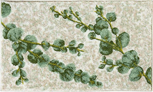 Erwin Müller Badematte, Badteppich, Badvorleger Eukalyptus Blätter grün Größe 70x120 cm - rutschhemmend, weich und flauschig, für Fußbodenheizung geeignet