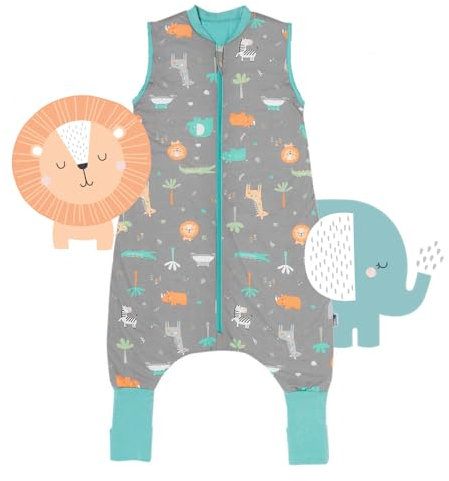 schlummersack Schlafsack mit Füßen Sommer 1 Tog 90 cm dünn Safari | Kinder Schlafsack mit Beinen und verlängerten Bündchen für eine Körpergröße 90-100cm Füßen 1 Tog