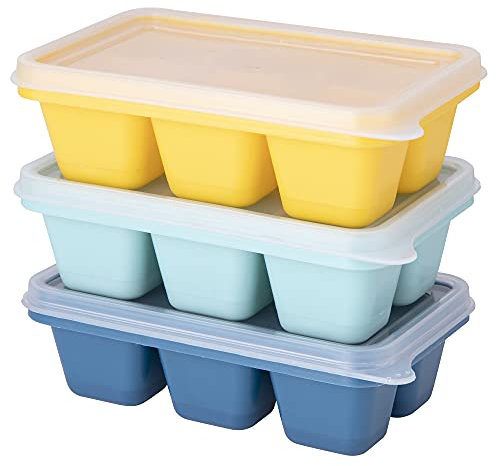 Theuwnee® 3 Packs Mini Ice Cube Tray, Easy-Release Silicone Ice Moulds with Removeable Lids, Perfect for Drinks, Freezer, Baby Food, Whiskey and Cocktail, LFGB Certified and BPA Free (Yellow)