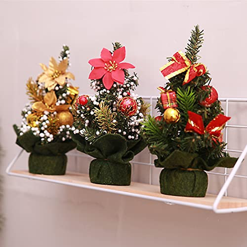 HYLYING 3 x Mini-Weihnachtsbaum, dekoriert, künstlicher kleiner Weihnachtsbaum mit Kugeln, Weihnachtsstern, Festival, Miniatur-Baum für Feiertage, Dekoration, Weihnachten, Party-Dekoration