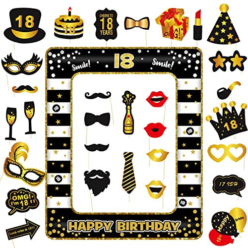 30 Stück Fotobox Accessoires, 18 Geburtstag Deko, Party Zubehör, Tischdeko Geburtstag und 1 Aufblasbarer Fotorahmen für 18 Geburtstag Mädchen und Junge, Vielfalt Party Deko Geburtstag Hochzeiten