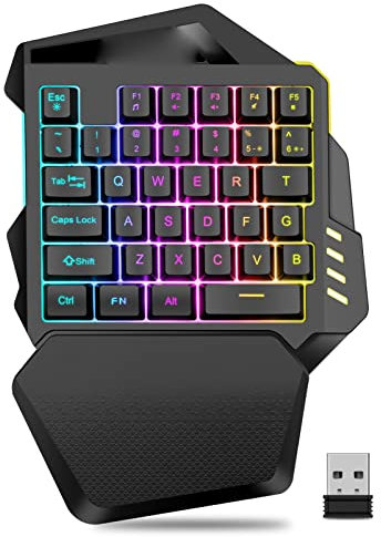 ASHATA Teclado para Juegos con una Sola Mano, Mini RGB Retroiluminado Colorido 2.4G Teclado Inalámbrico para Juegos para PC Gamer, con Reposamuñecas Desmontable, 35 Teclas
