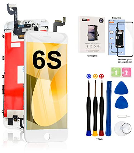 EFAITHFIX Ersatz-LCD-Bildschirm für iPhone 6S, 11.9 cm (4.7 Zoll) Rahmenmontage-Display, 3D-Touchscreen-Digitizer mit Reparaturwerkzeug-Set, gehärtetes Glas, A1688, A1700 (weiß)