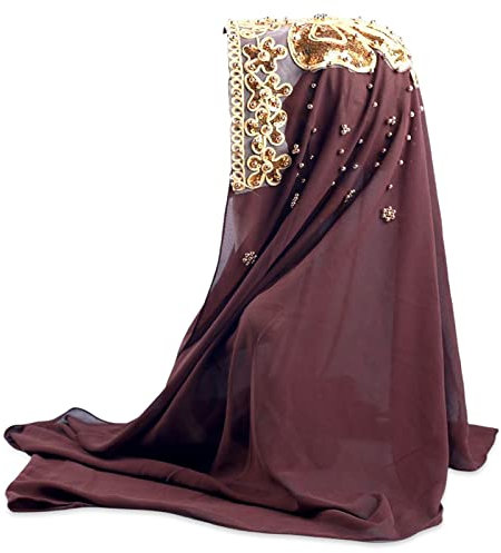 LumiSyne Chiffon Hijab Für Muslimische Damen Einfarbiger Jersey Hijab Mit Gold Glitzert Perlen Weich Kopftuch Wrap Langer Schal Halstuch Volle Abdeckung Turban Khimar