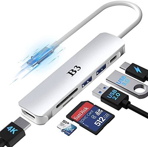 USB C Hub Type C Adapter 6 in 1 Multiport Adapter 100W PD HDMI 4K Port&2 USB 3.0 Ports&USB 2.0 Port& SD/TF Kartenleser, Kompatibel für iPhone16/15,MacBook Pro/Macbook Air,iPad Pro,& mehr Type-C Geräte