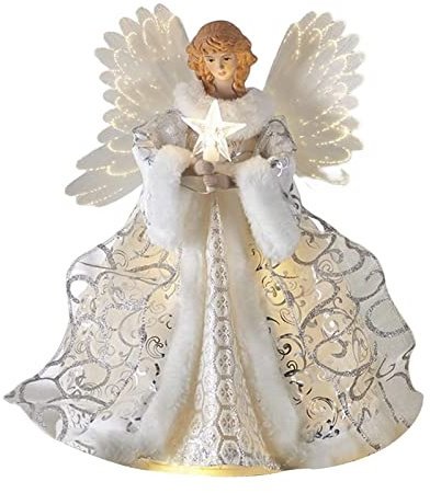 Angel Tree Topper, Christmas Tree Topper Ornament, Angel Ornament Pendant, Angel Figurine Light Up Tree Toppers for Indoor Xmas Tree Decoration (A)