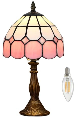 Kinbolas Tischlampe Im Tiffany-stil, Art-deco-beleuchtung Handgefertigte Buntglaslampenschatten Kleiner Nacht Nachtte Schlafzimmerlampe, Wohnzimmer, Mediterraner Tischdekoration Licht (Color:Pink 2)