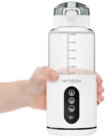 IXTECH Scaldabiberon Portatile a Batteria, Scalda Biberon Neonato Temperatura Regolabile, da Viaggio Capacità 300 ml