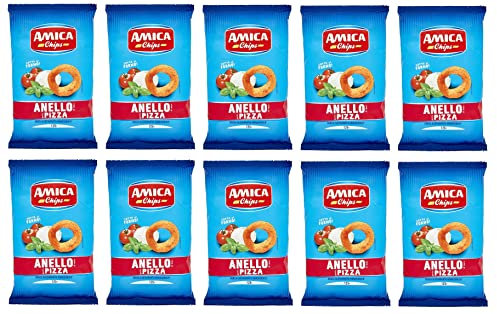 10x Amica Chips Anello Pizza Mais-Snacks mit Pizzageschmack Salziger Snack 125g Beutel