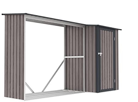 Vente-unique - Abri bûches métal avec rangement en acier galvanisé 3,49 m3-2 stères - L282 x P109 x H168 cm - DORWOOD