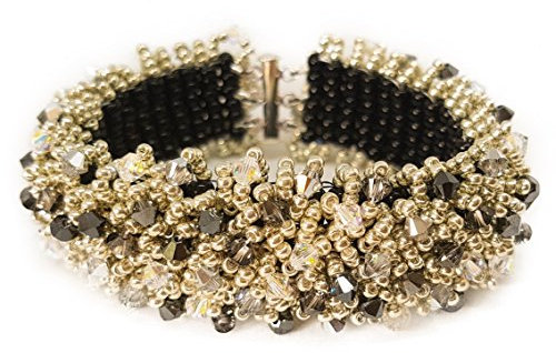 IohanaSchmuck Damen Armband Magic Carpet mit hochwertigen Kristalle, 19 cm, Schwarz-Silber, 925 Silber Magnetverschluss, Handmade, eigene Herstellung