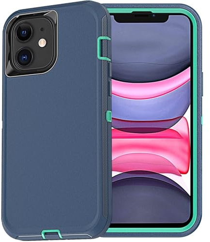 YmhxcY for iPhone 11 Case 6.1 Inch Shockproof Dropproof Dust-Proof Drop Proof 3-Layer Durable Phone Case Heavy Duty Protection Phone Case Cover for Apple iPhone 11-Blue/Turquoise