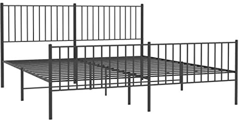 vidaXL Bettgestell, Bettrahmen mit Kopfteil Fußteil, Metallbett Bett mit Lattenrost, Doppelbett Gästebett Schlafzimmer, Metall Schwarz 180x200cm