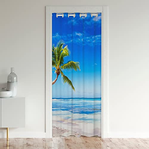 Ozean-Strand-Türvorhang für Tür, Privatsphäre, hawaiianische Palme, Schrank-Türabdeckung, Vorhang für Schlafzimmer, Wohnzimmer, tropischer Sommer, isolierter Thermovorhang, Raumteiler,