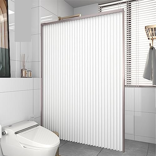 Tenda da doccia pieghevole invisibile, set di tende da doccia, tenda da doccia in tessuto moderno, set di tende da doccia con design a doppia carrucola, tenda da doccia in 3 colori, adatta per il bagn