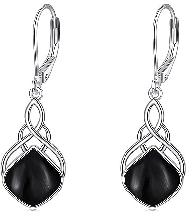 Schwarze Onyx Ohrringe Sterling Silber Irischer Keltischer Knoten Brisur Ohrringe Schwarzer Stein Boho Ohrringe Schmuck Geschenke für Damen und Mädchen