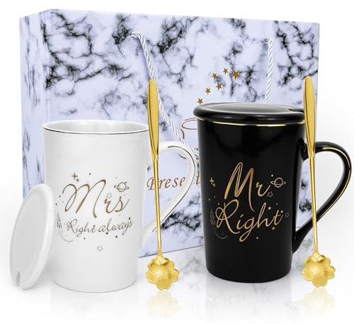 Arawat Mr Right und Mrs Always Right Tassen Paar Hochzeitstag Geschenke für Männer Frauen Jahrestag Tassen Set Hochzeit Silberhochzeit Geschenke für Brautpaar Freund Verlobungsgeschenk Geschenk Eltern