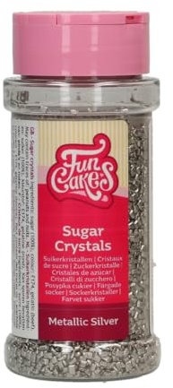 FunCakes Sugar Crystals -Metallic Silber-: Tortenstreusel, großartiger Geschmack, perfekt zum Dekorieren von Torten, Cupcake-Streuseln. 80 g.