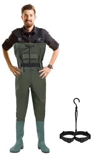 Ansobea Wathose Herren Wasserdicht, Anglerhose mit Stiefel, 70D Nylon PVC Material für Damen, Neopren für Angeln, Bauernhöfe, Bauarbeiten, Größe:44